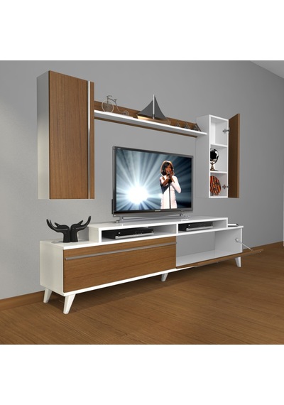 Decoraktiv Ekoflex 7 Mdf Retro Tv Ünitesi Tv Sehpası Beyaz - Ceviz