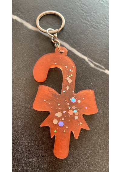 Turuncu Gümüş Glitterli Gümüş Aksesuar Kurdele Baston Anahtarlık