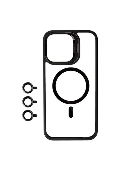 Apple Uyumlu iPhone 15 Pro Max Kılıf M-safe Şarj Özellikli Standlı Zore M-safe Klon Lensli Kapak Siyah