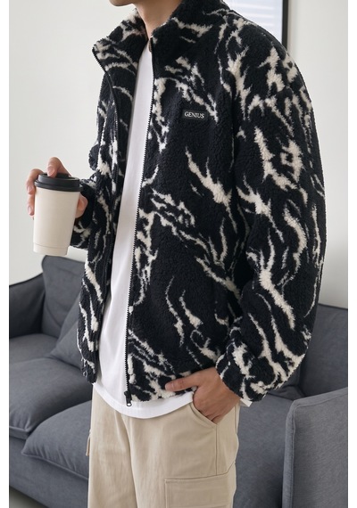 Genius Store Oversize Peluş Tam Fermuarlı Sweatshirt Peluş İçi Polarlı Sherpa Kumaş Sweatshirt Dalmaçyalı