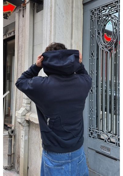 Flaw M Baskılı Hoodie-28588 Lacivert