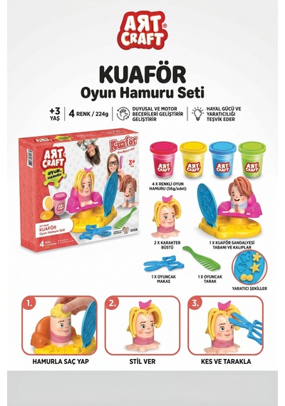 Art Craft Eğitici Kuaför Oyun Hamuru Seti Makas Ve Taraklı Yaratıcı Saç Tasarım Seti Çok Renkli