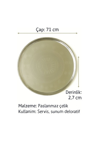 Yemek Tepsisi Çelik Yer Sofrası 71 Cm Paslanmaz Sunum Sinisi No:75 Metalik Gri