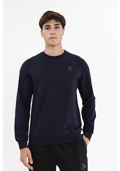 Rowinger Minimal Logolu Bisiklet Yaka Ribana Manşetli Rahat Kalıp Mevsimlik Sweatshirt Navyblue