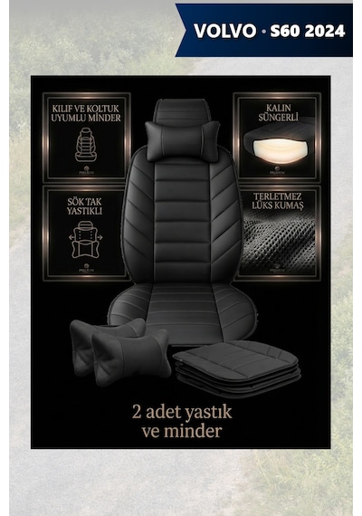 Volvo S60 2024 Uyumlu Lüks Siyah Renk Premium 2 Adet Minder Ve Yastık