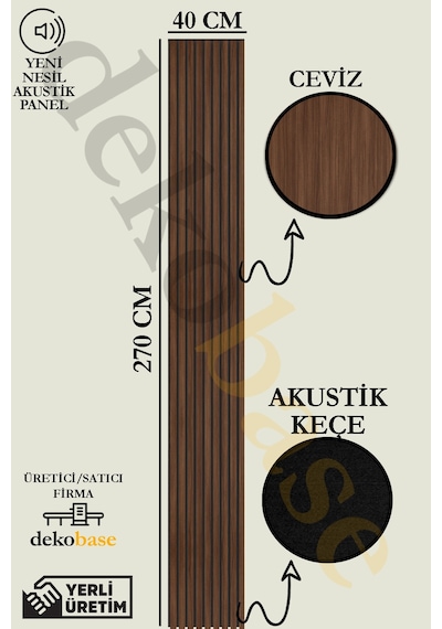 Ceviz 40x270cm Yeni Nesil Akustik Ahşap Duvar Paneli