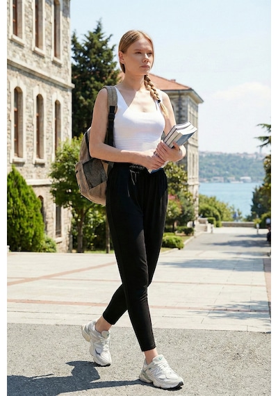 Lela Rahat Kesim Cepli Elastik Bel Bantlı Bayan Pantolon 5865026 Siyah