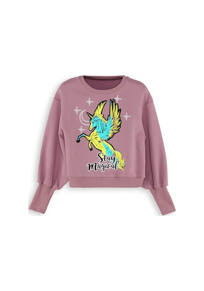 Denokids Unicorn Kız Çocuk Gül Kurusu Swetshirt Çok Renkli