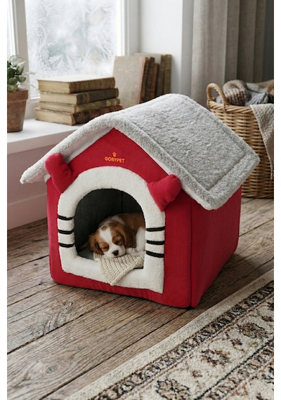 Peluş Kedi Ve Küçük Irk Köpek Evi, Minderli