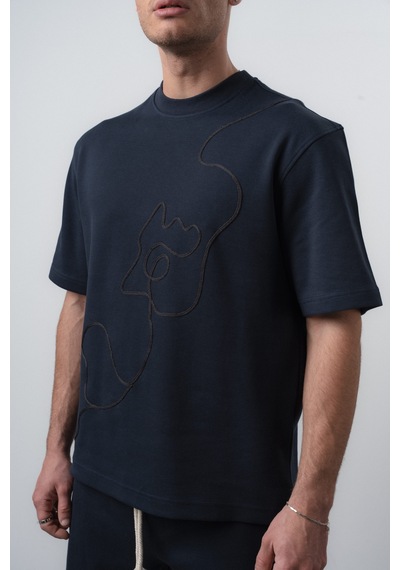 Erkek Nakış Detaylı Regular Fit T-shirt Şort Takım Lacivert