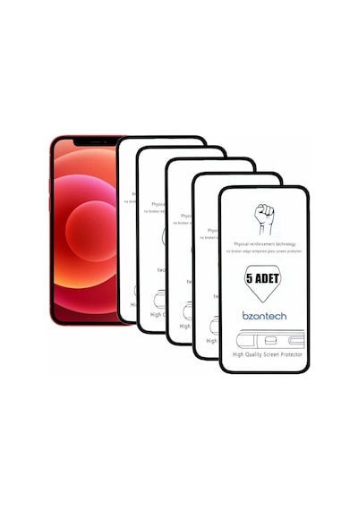 Bzontech Apple Uyumlu iPhone 12 Mini 5.4 İle Ekran Koruyucu Tam Kaplayan 5li Set