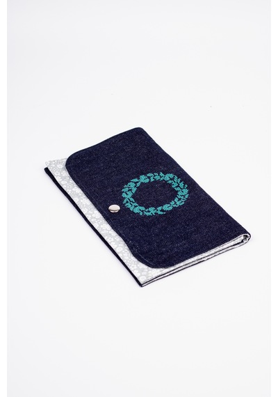 Fabric Craft Bag Kadın Kumaş Cüzdan Nakışlı Lacivert - Yeşil