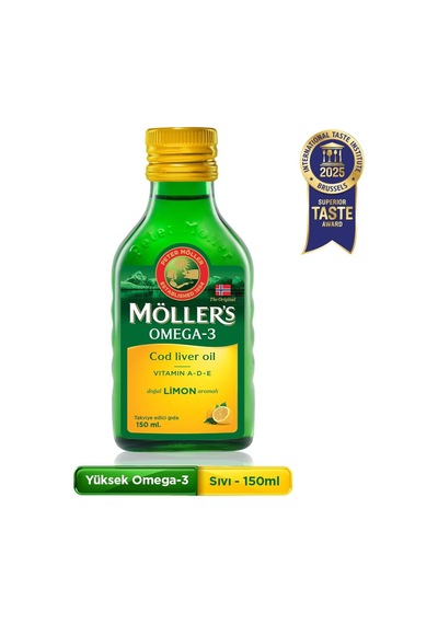 Möller's Omega 3 Limon Aromalı 150 Ml Saf Morina Balığı Yağı, Ifos Onaylı, Dha, Epa, A D E Vitamini. Çocuklar Ve Yetişkinler İçin Doğal Omega-3