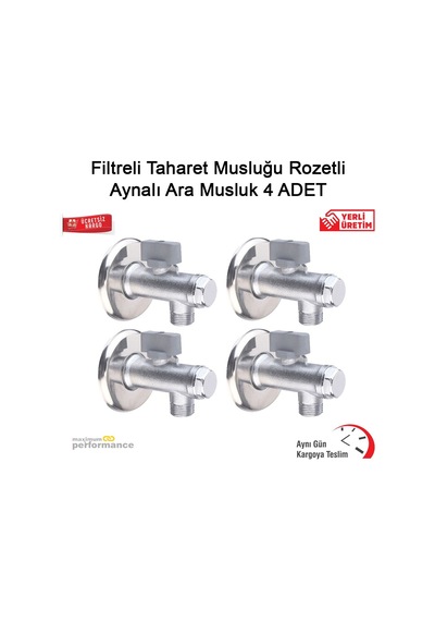 Filtreli Taharet Musluğu Rozetli Aynalı Ara Musluk 4 Adet Gri