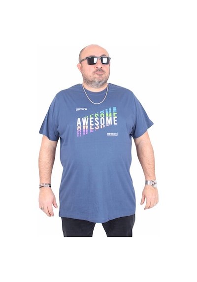 Moc Grande Mocgrande Erkek Büyük Beden Sıfır Yaka Tişört Awesome 25164 Indıgo İndigo