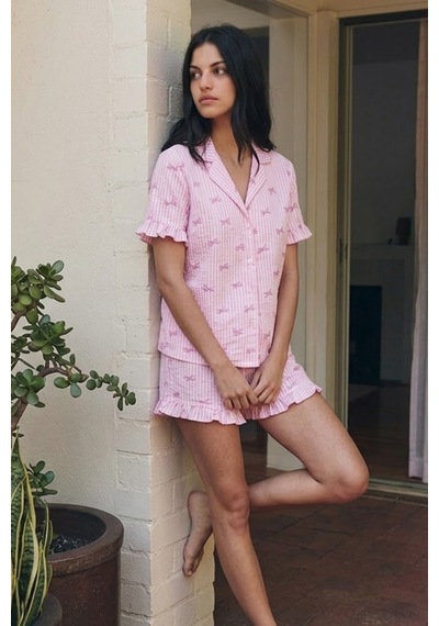 Kadın Esnek Şortlu Bol Pembe Pijama Takımı