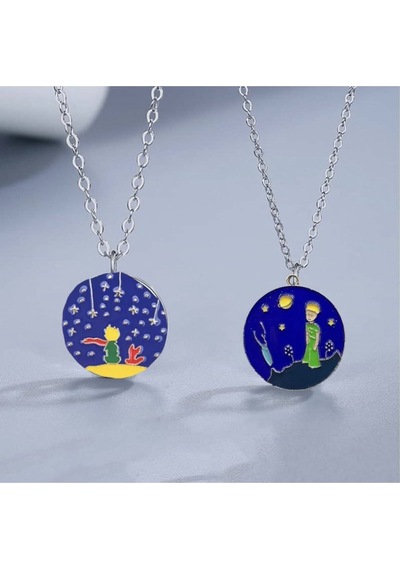 Little Prince Küçük Prens Ve Tilki Best Friends Dostluk Sembolü Çift Kolye Çok renkli