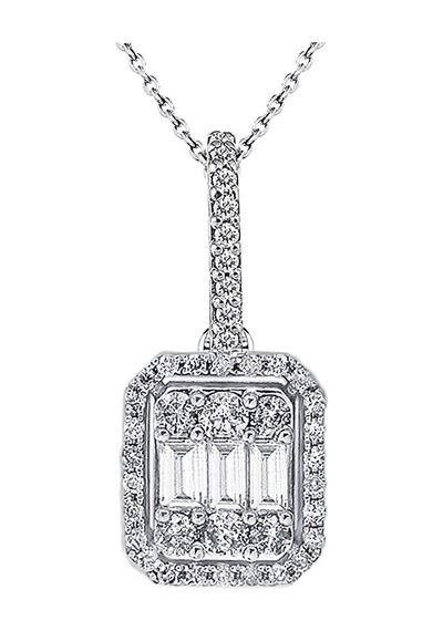 Modern Tasarım 0.60 Ct Baget Kare Tektaş Kolye 18 K