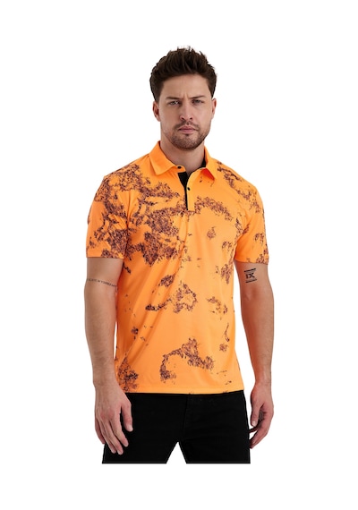 Gölge Desenli Spor Polo Yaka Erkek Kısa Kol Tişört Oranj