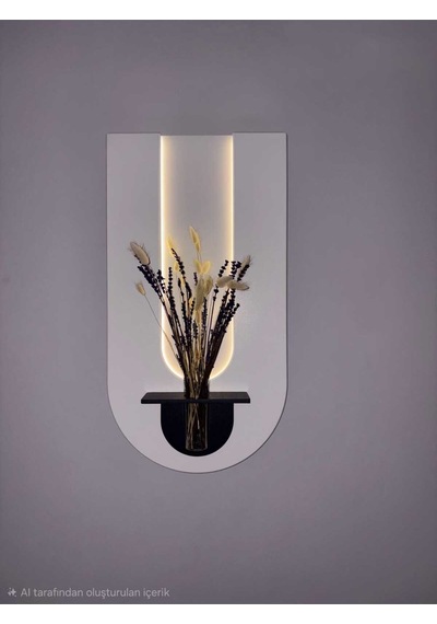 Begonvil Ahşap Pilli Ledli İskandinav Salon Duvar Rafı Şık Modern Çiçeklik 40 X 75 Cm Paris Grisi - Antrasit