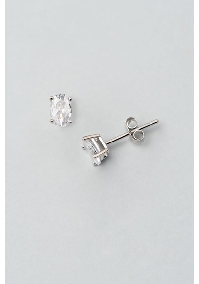 So Chic Oval Taşlı 6 Mm 18 Ayar Beyaz Altın Kaplama Gümüş Tektaş Küpe