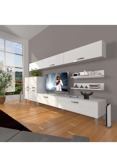 Decoraktiv Eko 8 Slm Std Krom Ayaklı Tv Ünitesi Tv Sehpası Beyaz