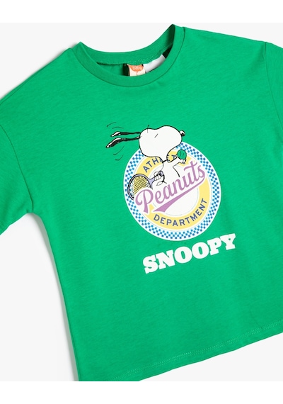 Koton Snoopy Tişört Lisanslı Kısa Kollu Bisiklet Yaka Pamuklu Yeşil 4smb10413tk Yeşil