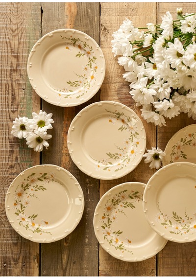 Bella Maison Daisy Porselen 6'lı Pasta Tabağı Krem 20 Cm Krem