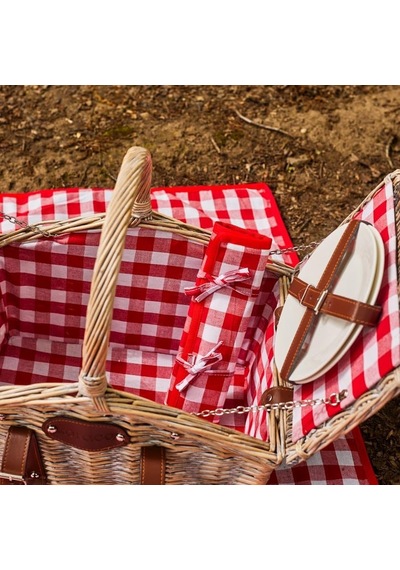 Summer Hasır Sepetli Piknik Seti Açık Pembe - Siyah