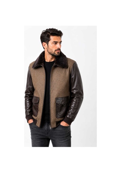 Zirve Deri Kaşe Karışımlı Deri Ceket Kahverengi, Camel