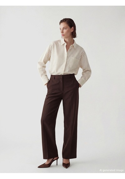 Lcw Vision Ekru Çizgili Oversize Poplin Kadın Gömlek