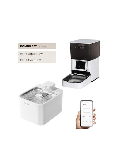 Petfit Aqua Flow Wifi Akıllı Bataryalı Otomatik Kedi Köpek Su Pınarı Çeşmesi Şelalesi+petfit Elevate X 4l Wi-fi Akıllı Otomatik Mama Kabı Besleme Ünitesi Bundle