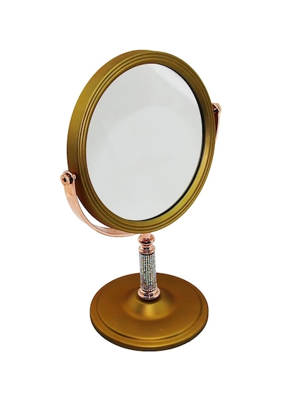 Taş Saplı Yuvarlak 7 İnç Çap:17.5cm Makyaj Aynası Çift Taraflı Bronz - Gümüş Pls.çerçeve Sabit Ayak Çok Renkli