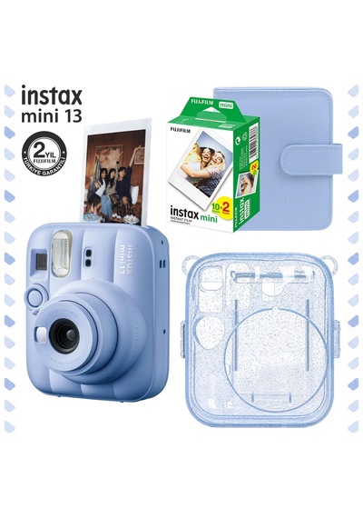 Instax Mini 13 Frost Blue Fotoğraf Makinesi Deri Albüm Pleksi Kılıf Ve 20'li Film Hediye Seti