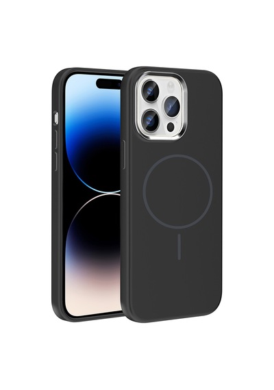Zore İphone 14 Pro Max Kılıf M-safe Şarj Özellikli Metal Kamera Çerçeveli Ogaa Edi Silikon Kapak - Siyah