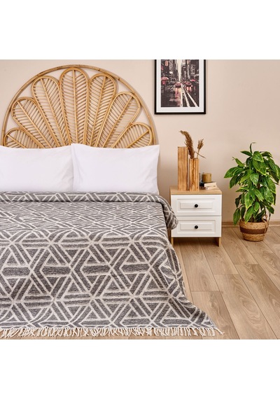 Bucaa Yün Rozet Tek Kişilik Battaniye - Gri - 150x200 Cm Renkli