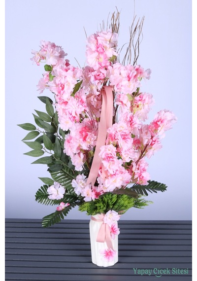 Yapay Çiçek Sitesi Led Hediyeli Yapay Bahar Dalı Tanzimi 80 Cm Pembe Pembe