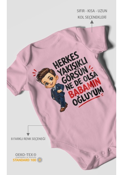 Morivokids Babaya Özel Kısa Kollu Bebek Body %100 Pamuk Zbn179-kk Koyu Pembe