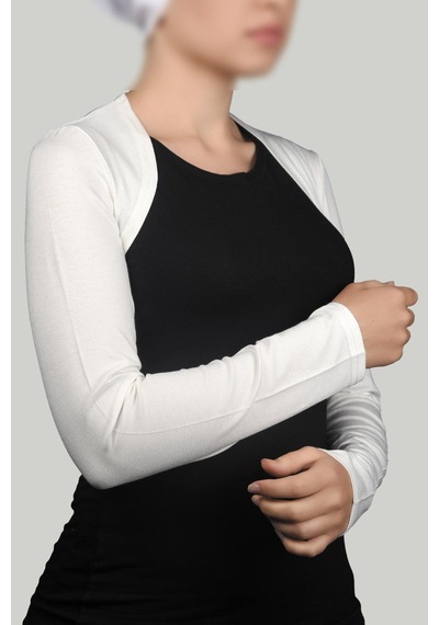 Altobeh Uzun Kollu Kadın Tesettür İçe Giyilen Bolero - Beyaz Çok Renkli