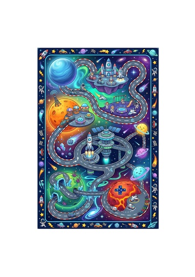 Kartela Halı Uzay Macerası Kaymaz Taban Çocuk Oyun Halısı - 60 X 90 Cm Çok Renkli