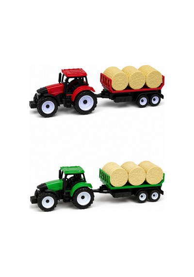 21 Cm Saman Balyalı Römork Ve Traktör Seti Sürtmeli Oyuncak Çiftlik Aracı