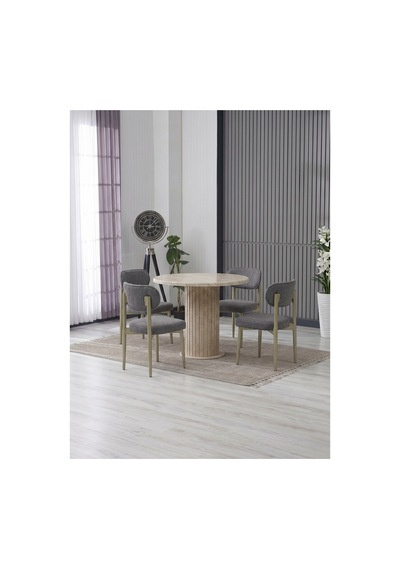 Arel Bohem 90x90 Mebran Masa / 4 Polo Sandalye Takım Antrasit Antrasit