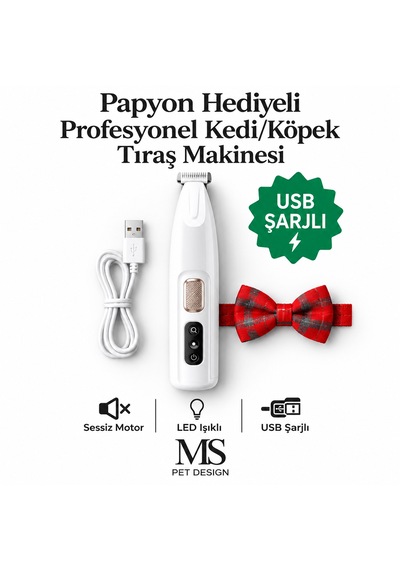 Kedi Ve Köpekler Için Profesyonel Tıraş Makinesi Pati Ve Hassas Bölgeler Led Işıklı Usb Şarjlı