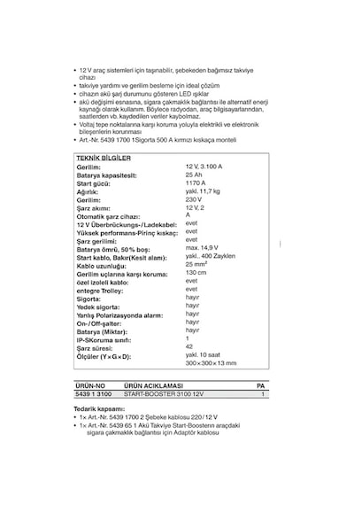 Förch Akü Takviye Start 3100 Amper 12 V