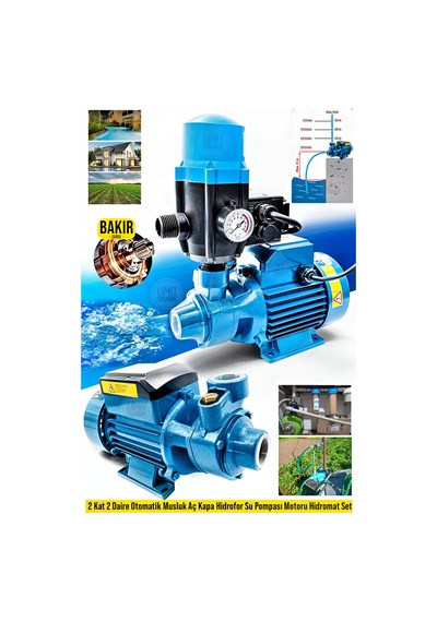 Monofaze 220v Turbo Motor-0.5hp 1" Bakır Sargılı Paket Hidrofor Sistem Su Pompa Motoru Dinoması Set