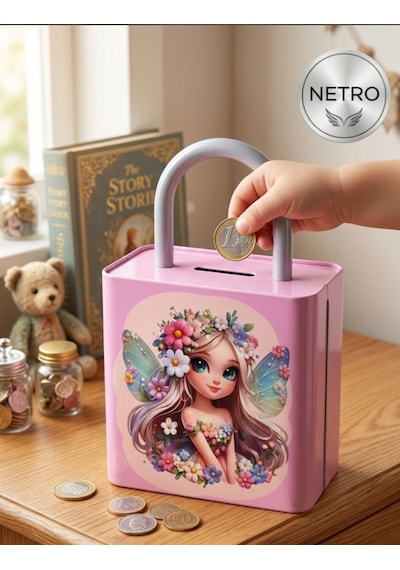 Kilit Şeklinde Dev Boy Kumbara 26x17 Cm Hediyelik Metal Kumbara Kapaklı Kolay Açılabilir Model 2 Li Tavşan Açık Pembe