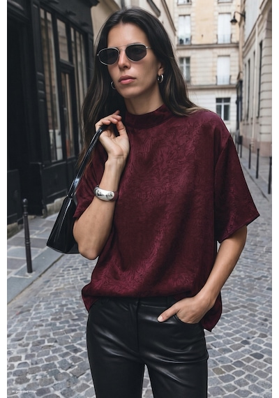 Sateen Yarasa Kol Bluz - Bordo-137848