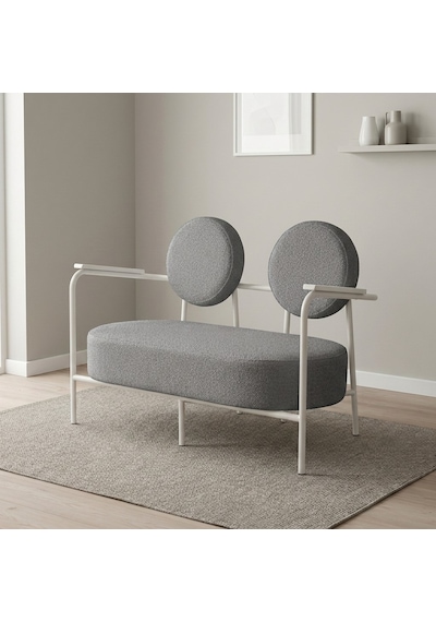 Venüs İkili Koltuk Soft Kumaş Ofis Bekleme Koltuğu Beyaz Metal İskeletli - Açık Gri