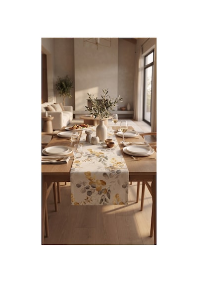 Duck Kumaş Runner 40x150 Cm Okaliptüs Yaprak Desenli, Su İtici Leke Tutmaz Dekoratif Masa Şeridi Yeşil - 935368802 Yeşil
