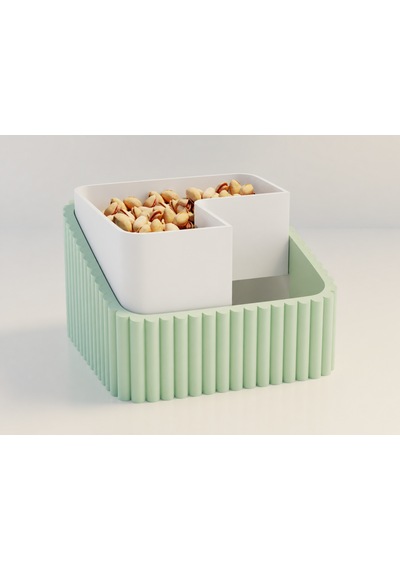 3d Baskı Fıstık Kasesi - Çift Hazneli Kabuk Ayırıcı Sunum Kasesi - Mint Beyaz Diğer